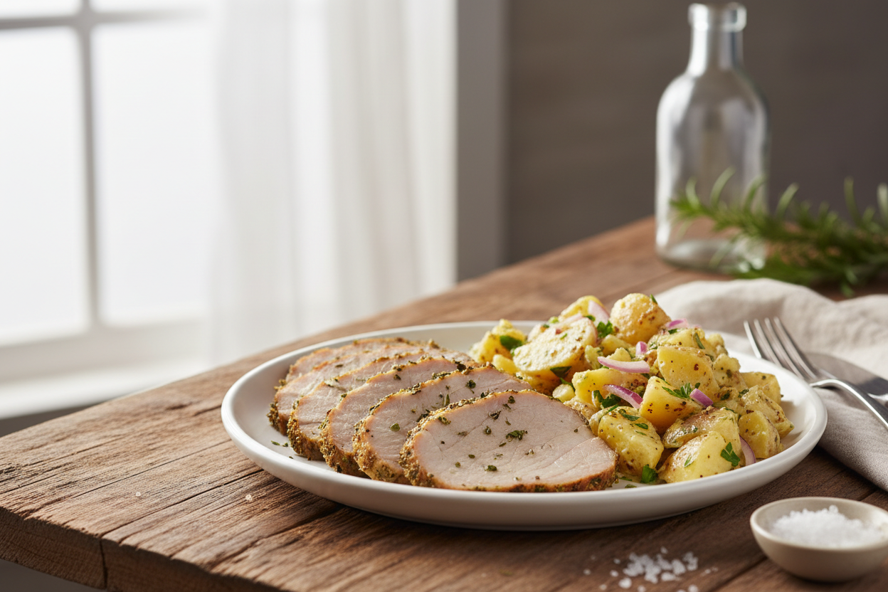 Menu Samedi — Rôti de porc aux herbes de Provence et salade de pommes de terre